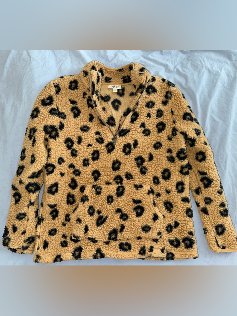 Style & Co. Girls' Leopard Sherpa Half-Zip Jacket - Tan & Black